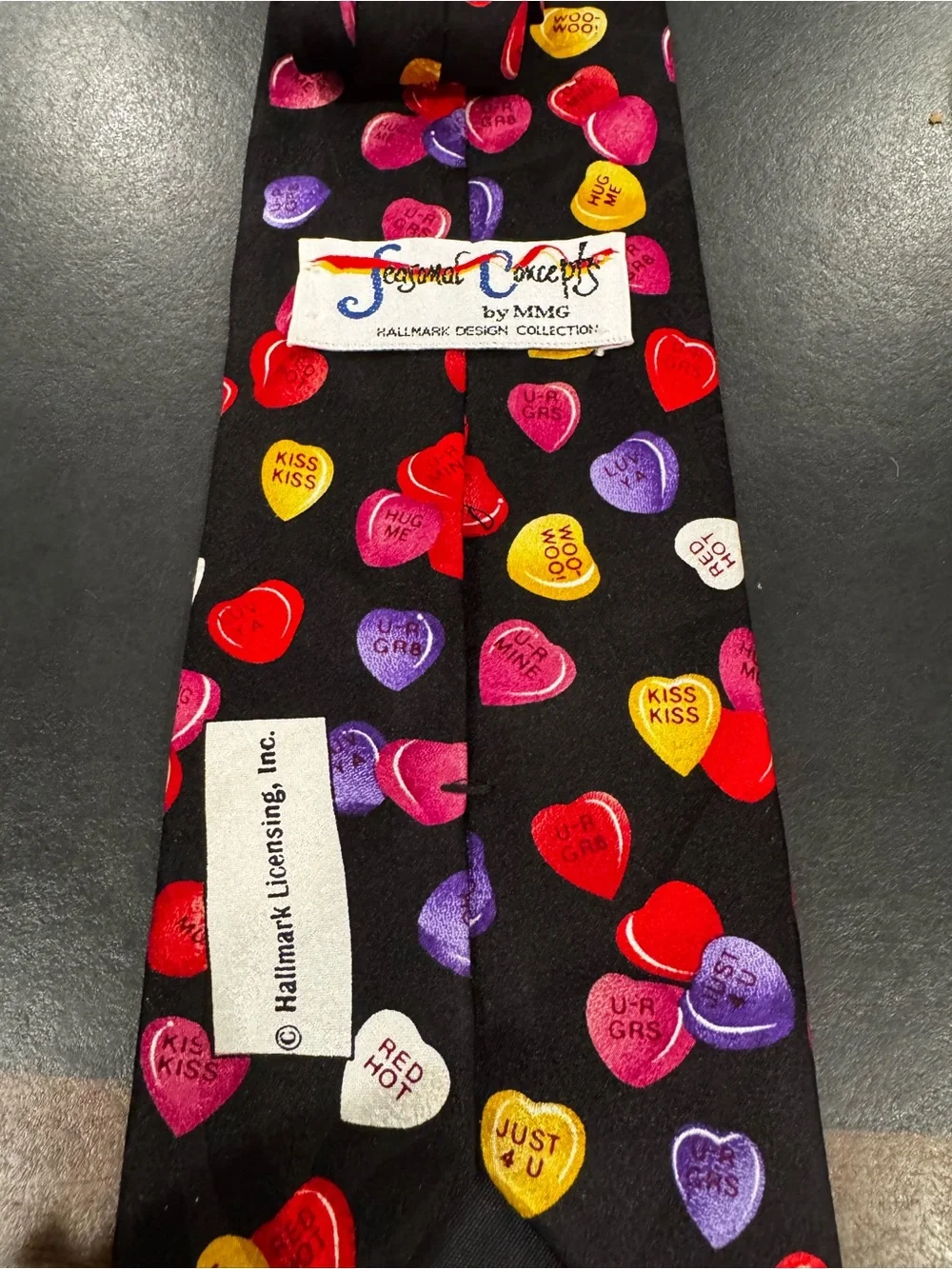 Hallmark Black Tie with Red, Pink, Purple, Yellow & White Conversation Hearts
